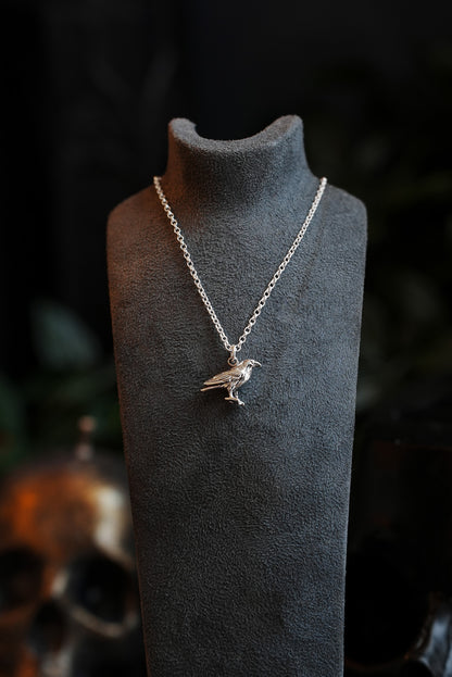 Sterling Silver Raven Charm Necklace