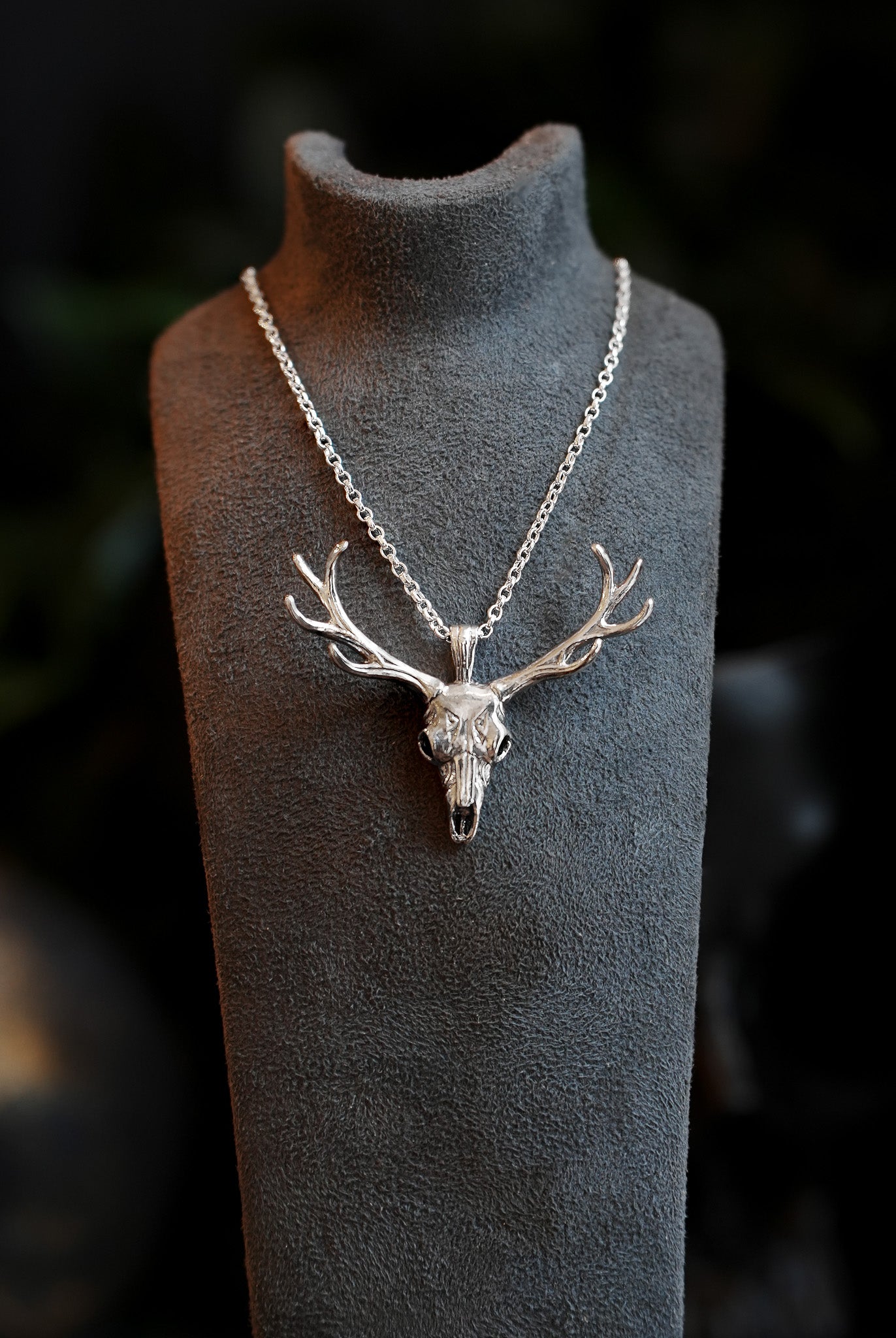 Deer Skull Sterling Silver Pendant Necklace