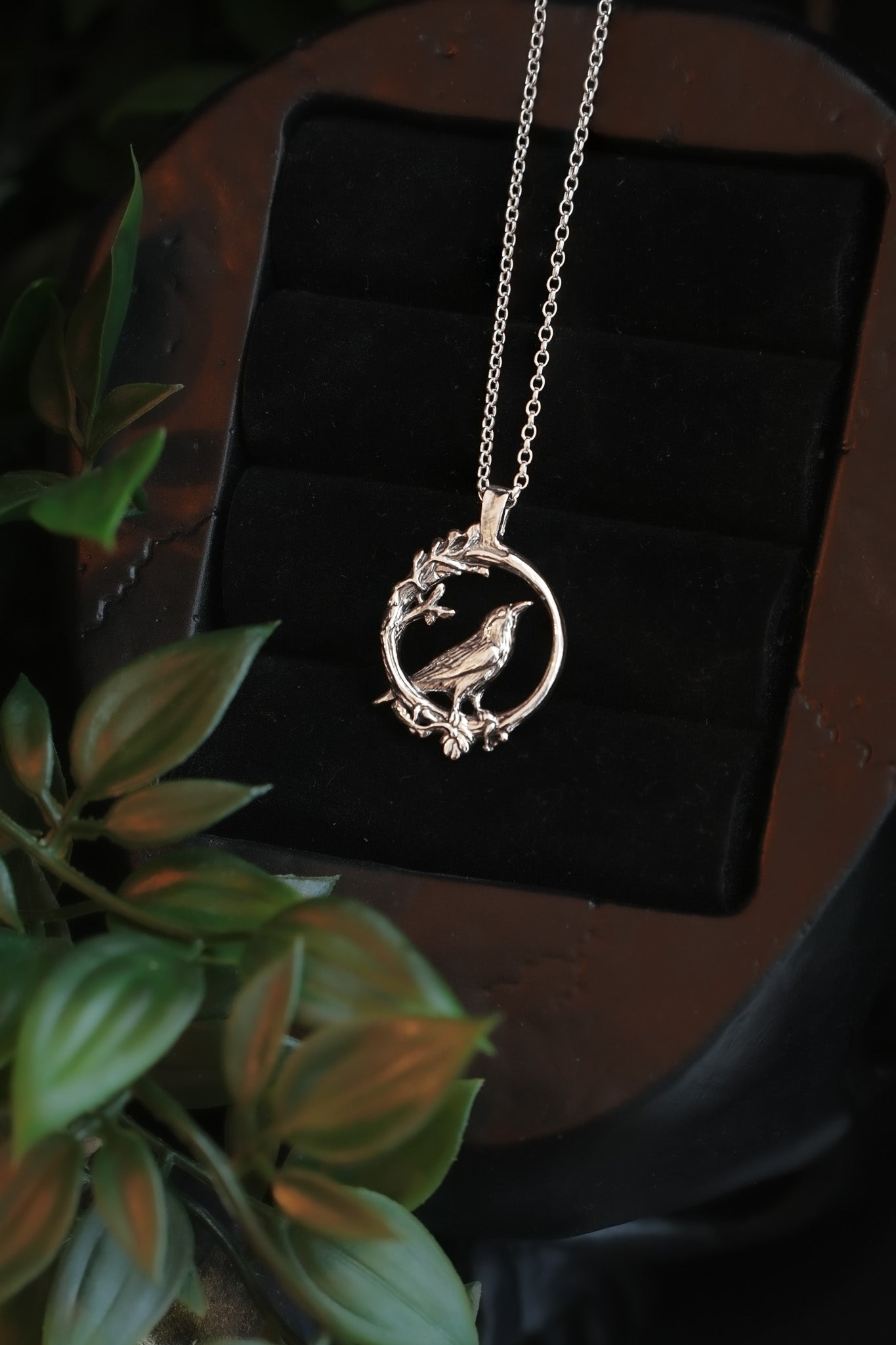 Raven Branch Silver Pendant Necklace