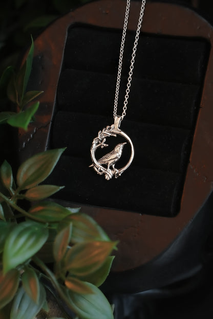 Raven Branch Silver Pendant Necklace