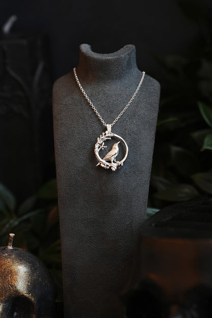 Raven Branch Silver Pendant Necklace