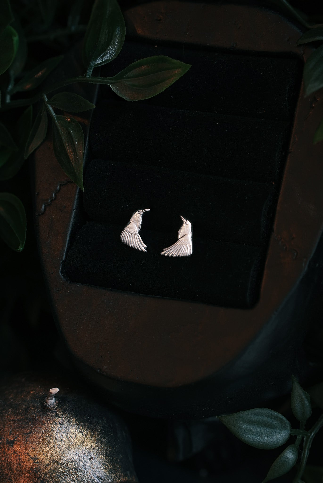 Silver Raven Stud Earrings