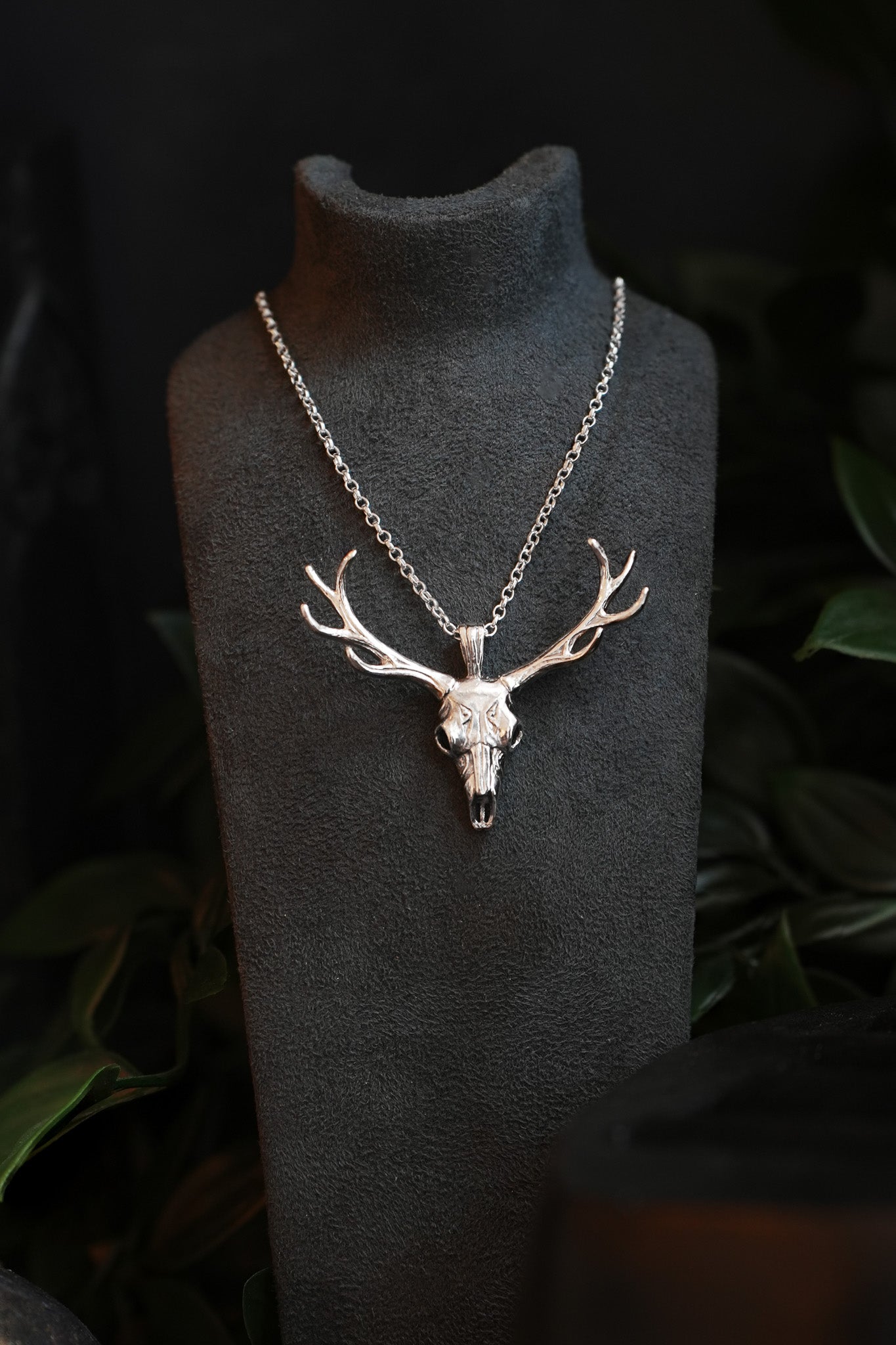 Deer Skull Sterling Silver Pendant Necklace